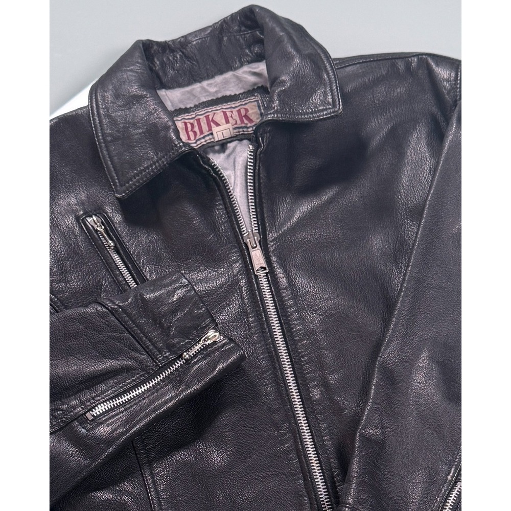 VTG BIKER Rough & Tough Womens Leather Motocycle Jacket Sz Large Cenched